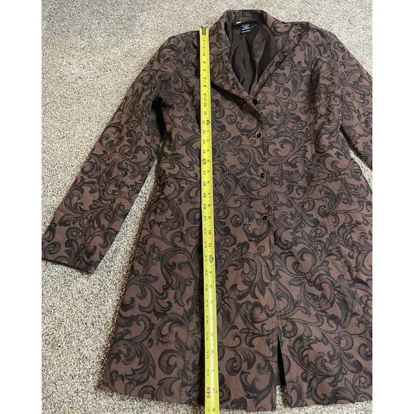 CHRISTINE ALEXANDER Black Crystal Trench Jacket Brown Swirl Size Medium - Picture 5 of 8